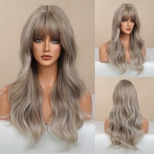 Jane's Long Wigs Natural Wavy Synthetic Blonde Ash Grey